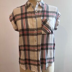 Skies Are Blue Plaid Sleeveless Cap Sleeve Top